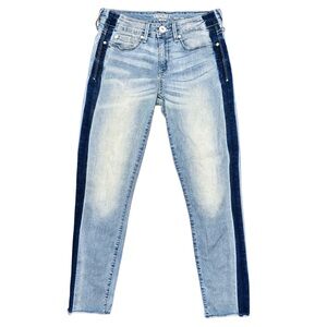 Levi’s Denizen Blue Stripe Cropped Boyfriend Sexy Stretch Luxury Jeans Sz 3